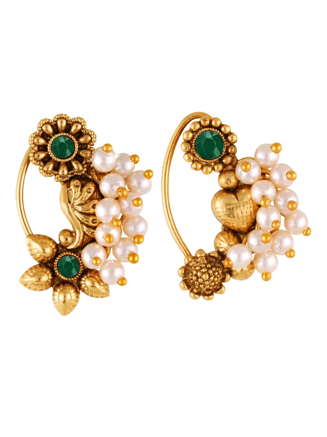 

Vighnaharta Set Of 2 Gold-Plated Pearl-Studded Nosepins