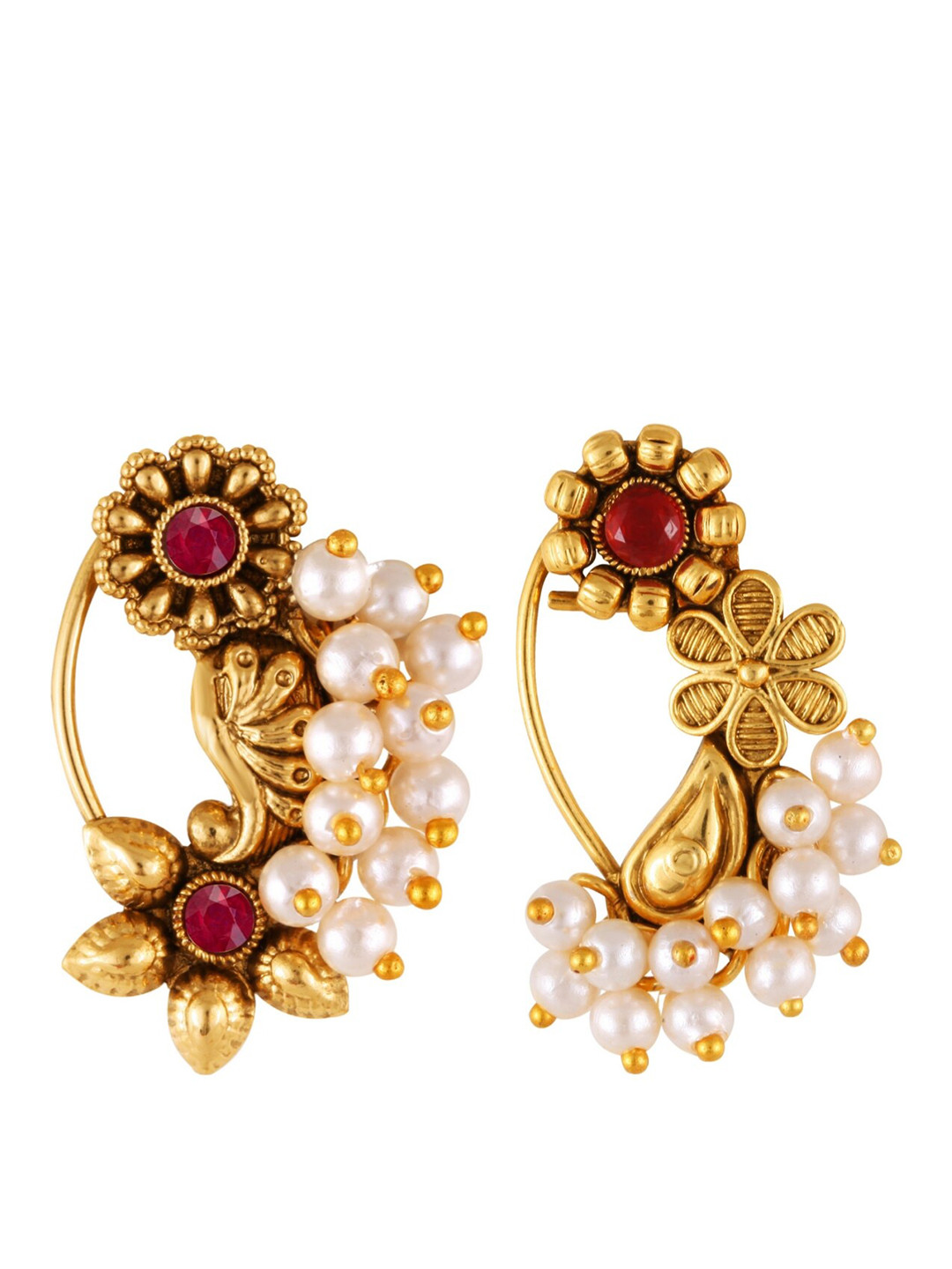 

Vighnaharta Set Of 2 Gold-Plated Stone-Studded & Beaded Nosepins