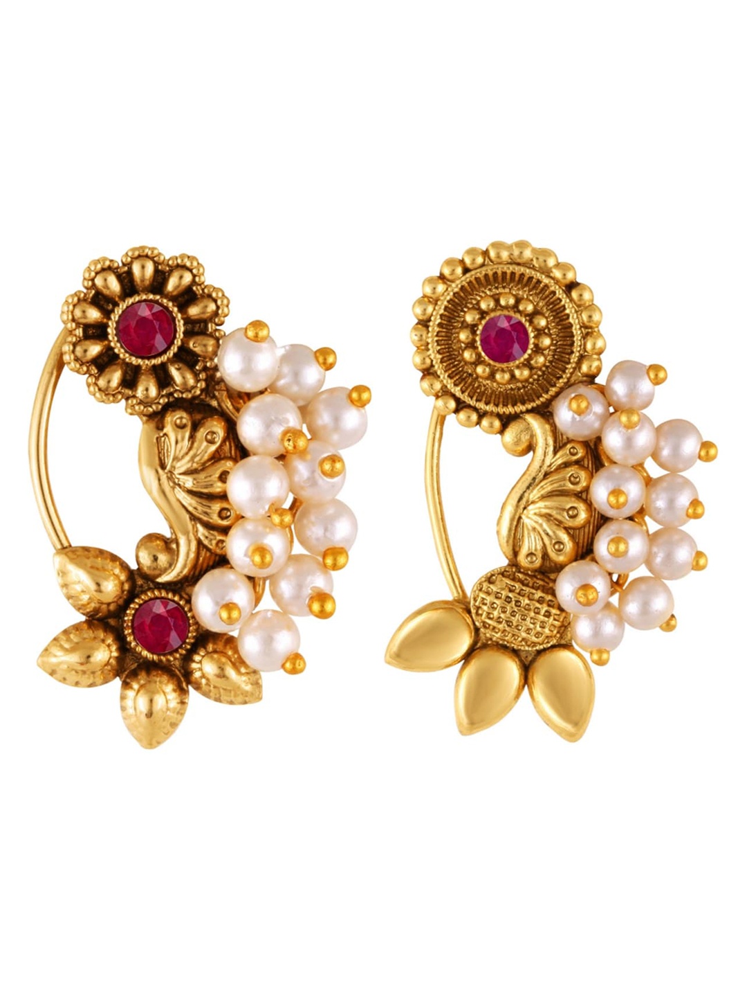 

Vighnaharta Set Of 2 Gold-Plated Stone-Studded & Beaded Nosepins