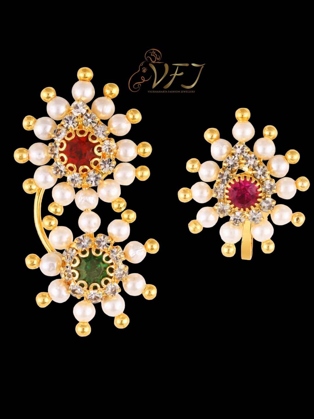 

Vighnaharta Set Of 2 Gold-Plated CZ-Studded Nose Pin