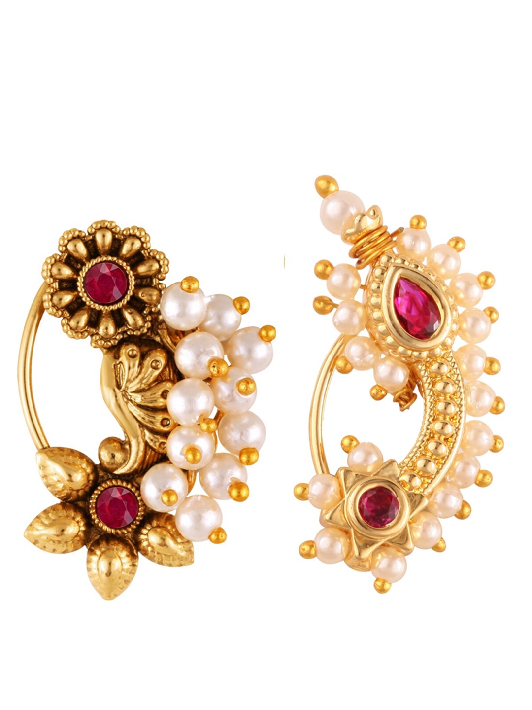 

Vighnaharta Set Of 2 Gold-Plated Stone-Studded & Beaded Nose Ring