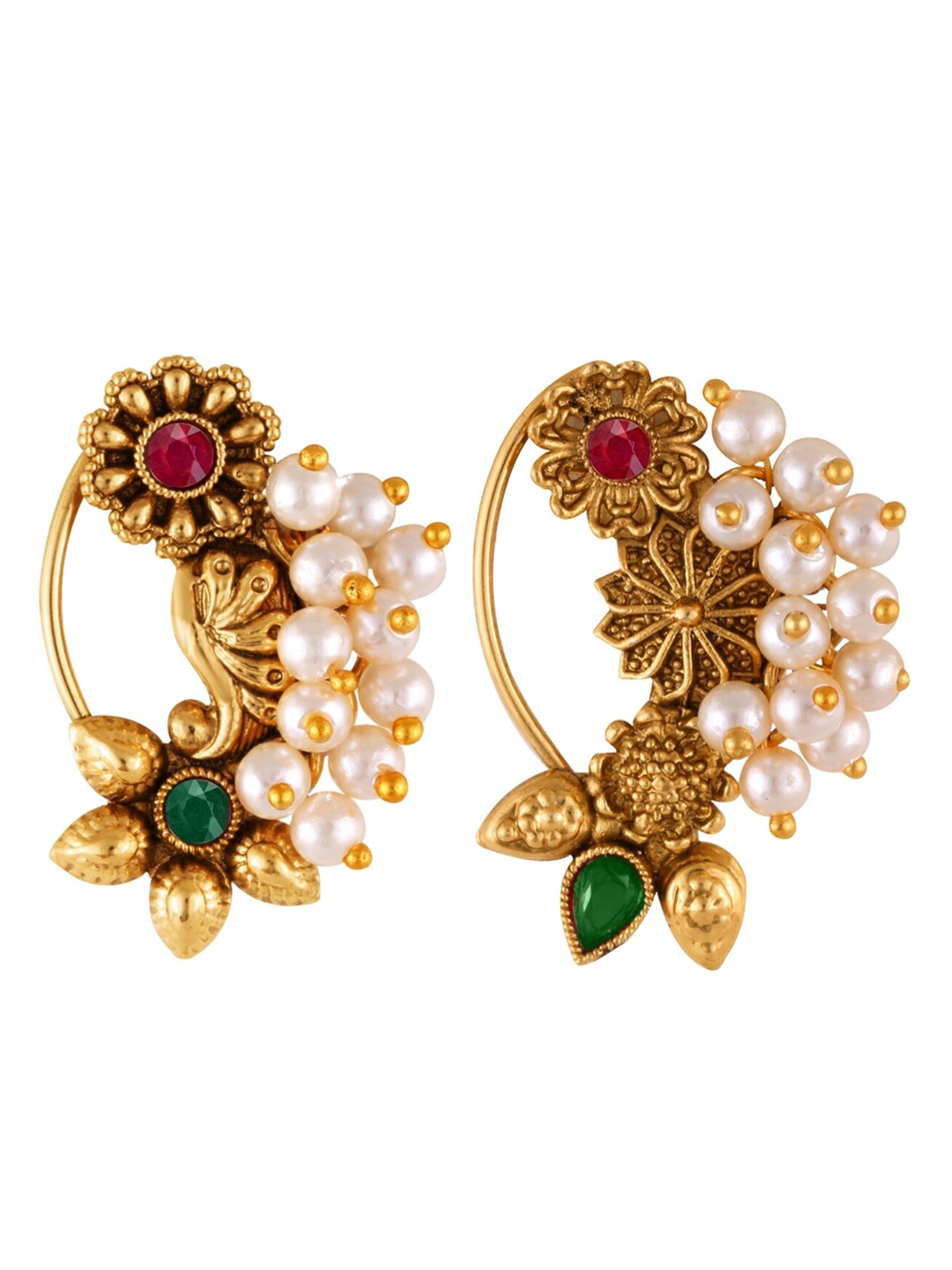 

Vighnaharta Set Of 2 Gold Plated Stone-Studded & Beaded Nosepin