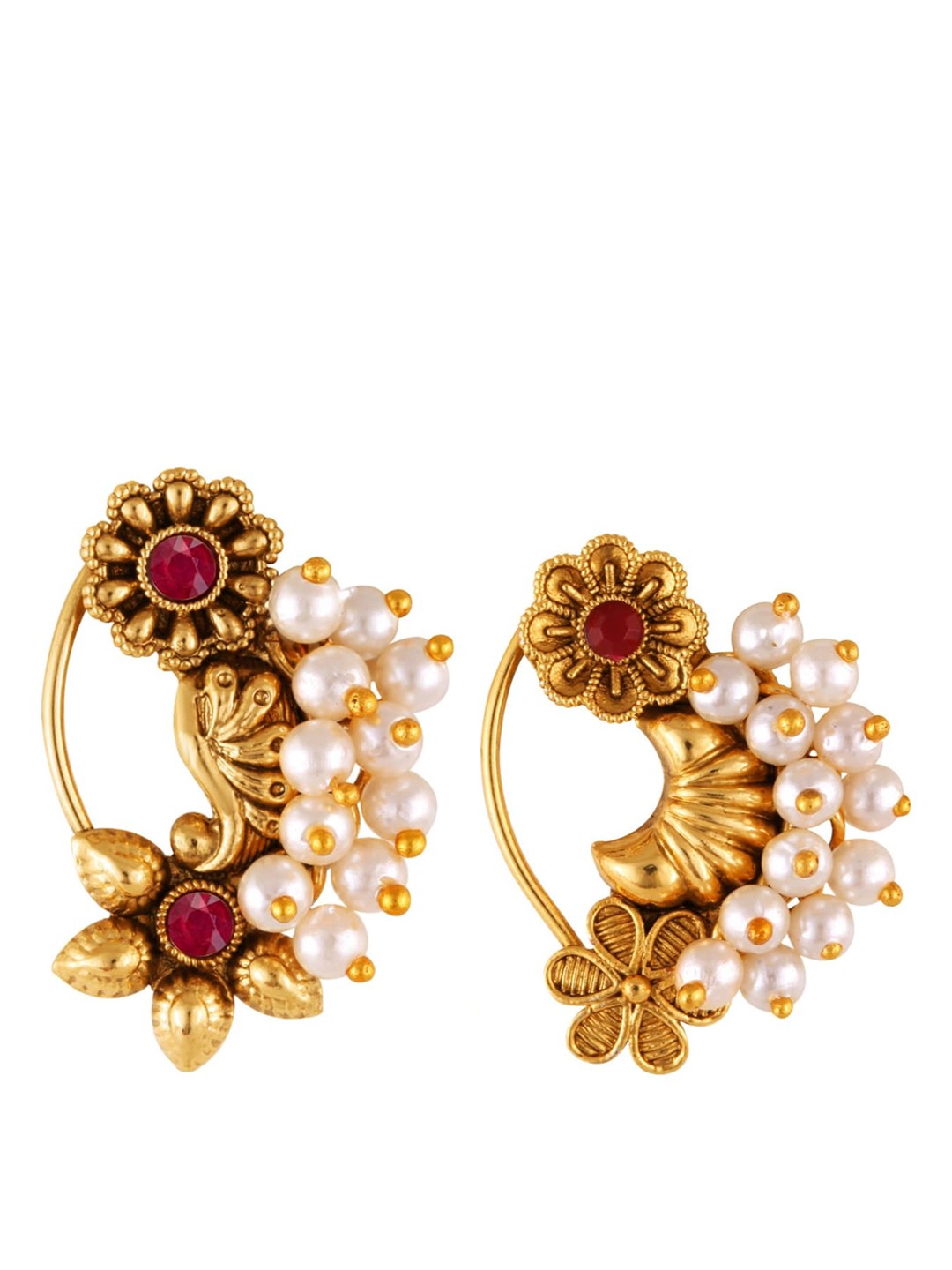 

Vighnaharta Set Of 2 Gold-Plated Stone-Studded Beaded Nose Pins