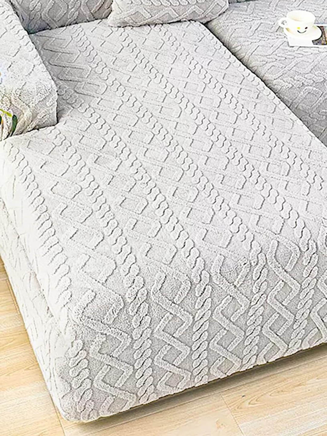 

HOUSE OF QUIRK Grey Self-designed Jacquard 1-Seater Sofa Cover With Arm
