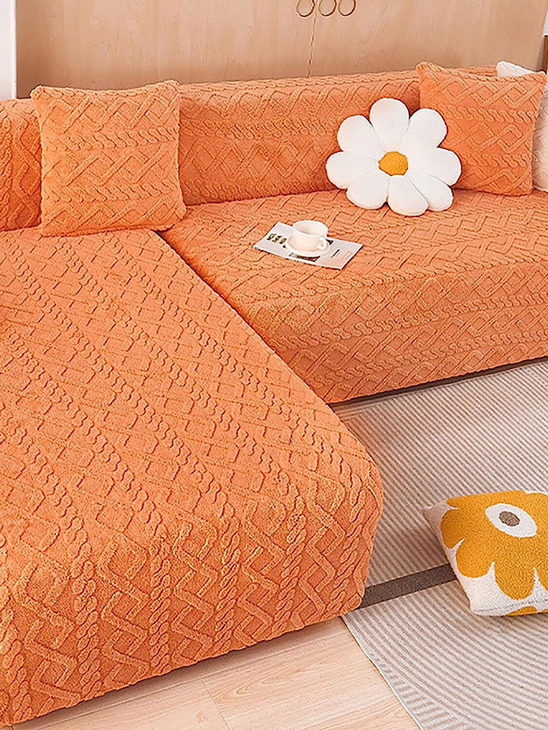 

HOUSE OF QUIRK Orange-Coloured Self-Designed Jacquard 1-Seater Sofa Cover With Arm