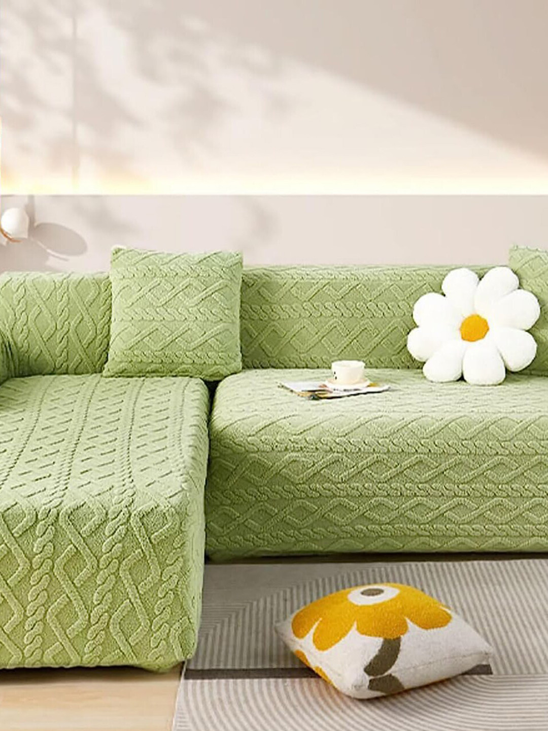 

HOUSE OF QUIRK Green Self-Designed Jacquard 1-Seater Sofa Cover With Arms