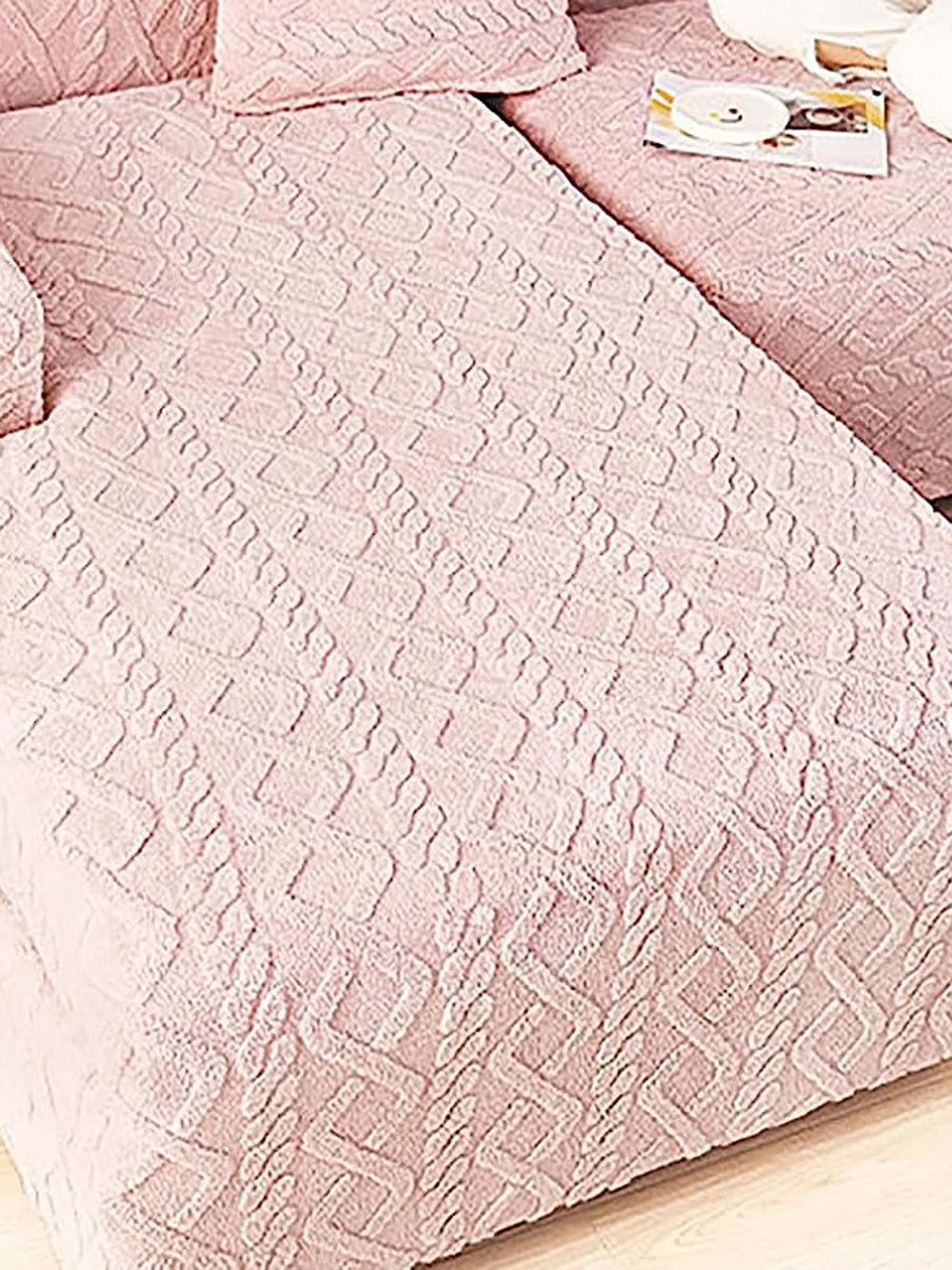 

HOUSE OF QUIRK Pink Textured Jacquard 2-Seater Sofa Cover