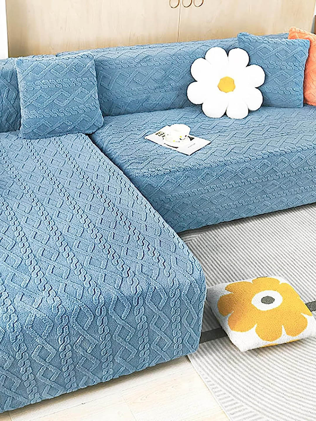 

HOUSE OF QUIRK Blue Self-Design Jacquard 1-Seater Sofa Cover With Arm