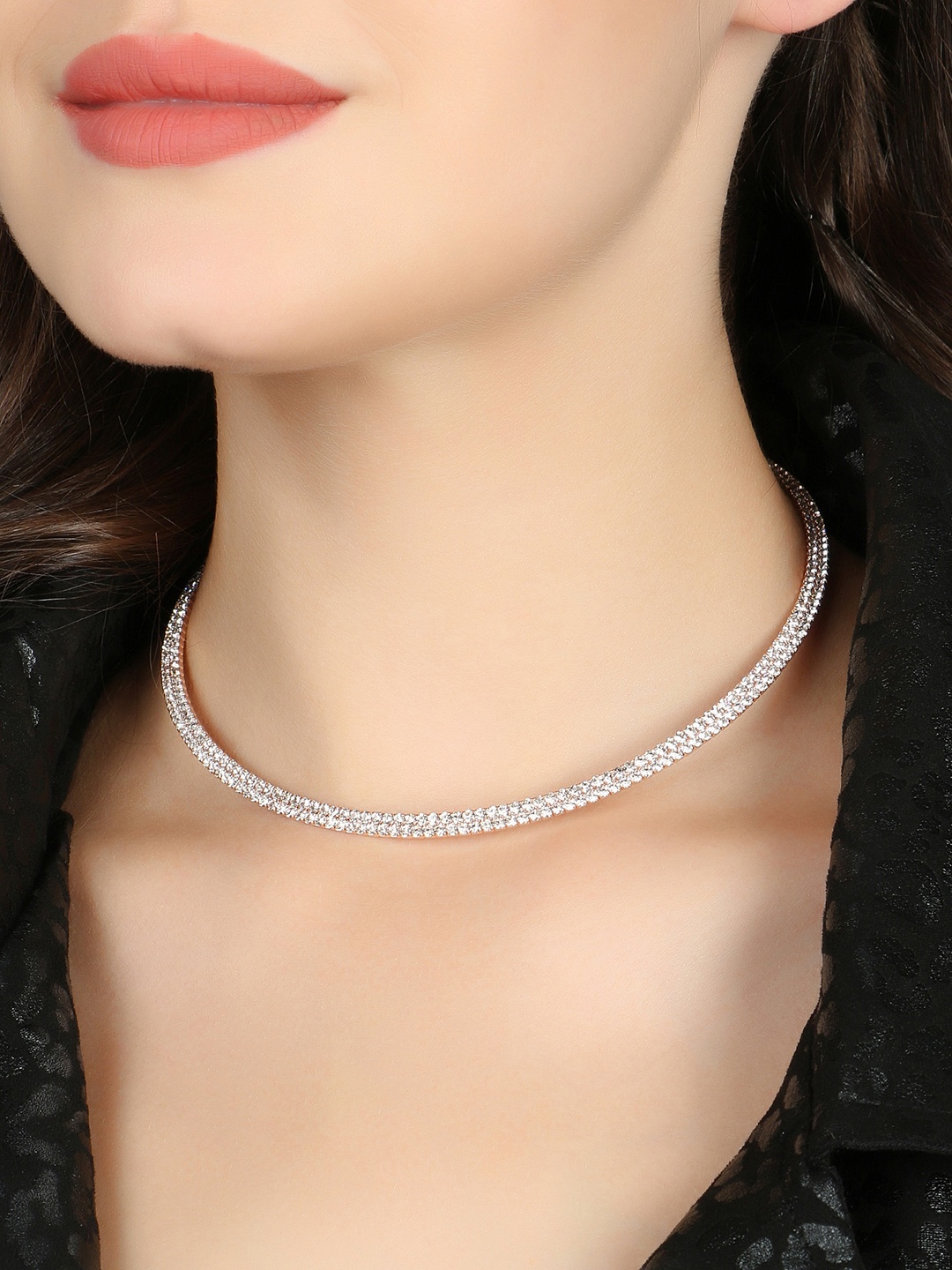 

Adwitiya Collection Rose-Gold Plated Stone Studded Chocker Necklace