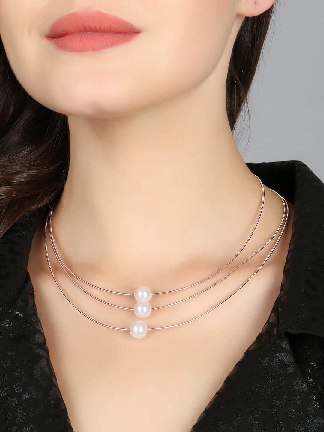 

Adwitiya Collection Women Rose Gold-Plated Layered Chain With Pearls