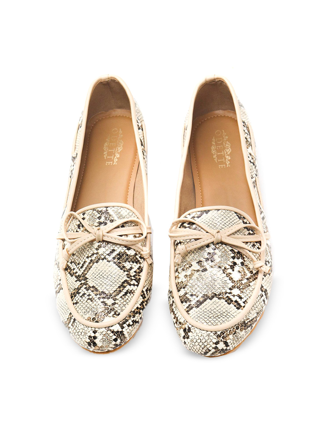 

ODETTE Women Animal Printed Leather Slip-On Casual Loafer Shoes, Beige