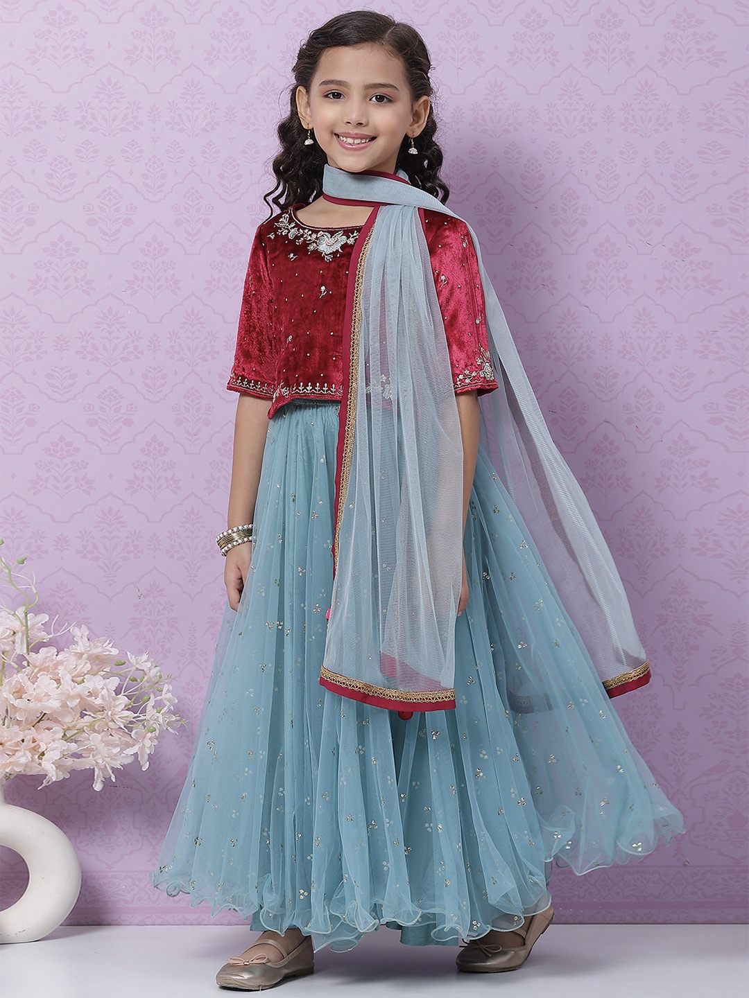 

Biba Girls Embellished Ready to Wear Lehenga Choli With Dupatta, Maroon