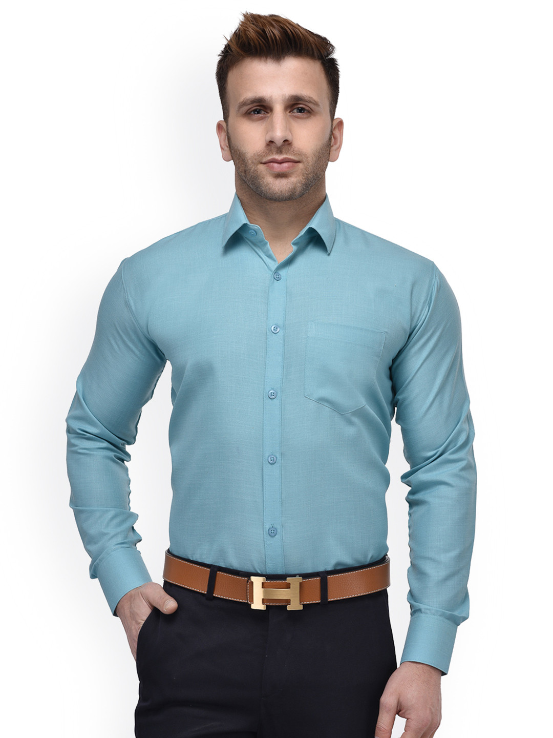

Hangup Men Blue Regular Fit Solid Formal Shirt