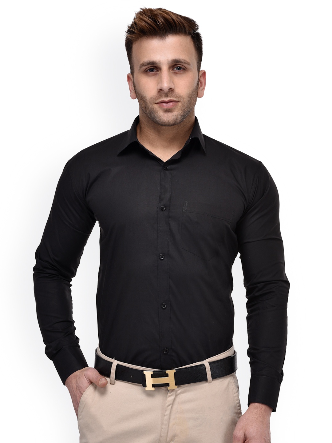 

Hangup Men Black Regular Fit Solid Formal Shirt