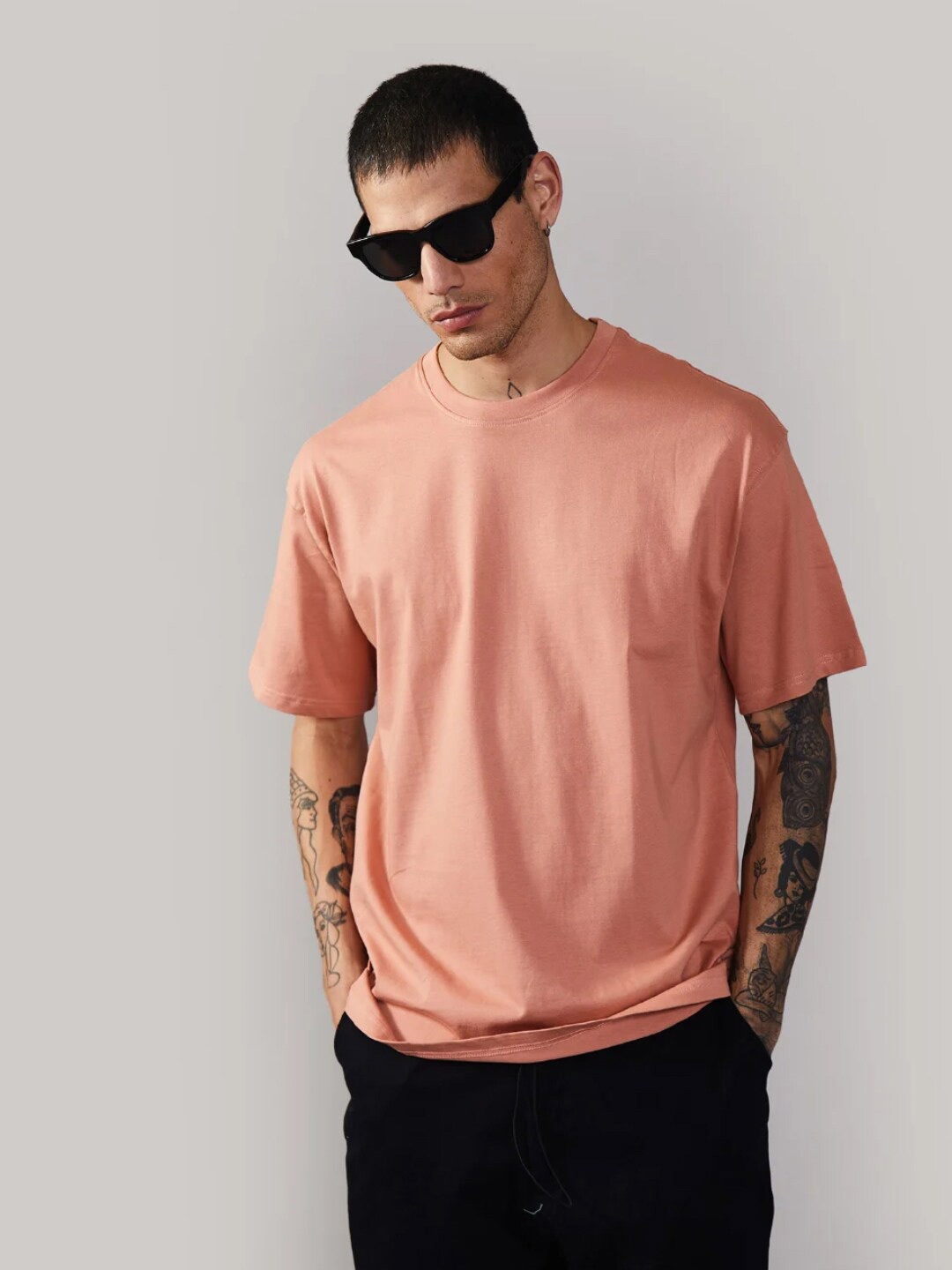 

Bonkers Corner Peach Drop-Shoulder Sleeves Cotton Oversized T-shirt