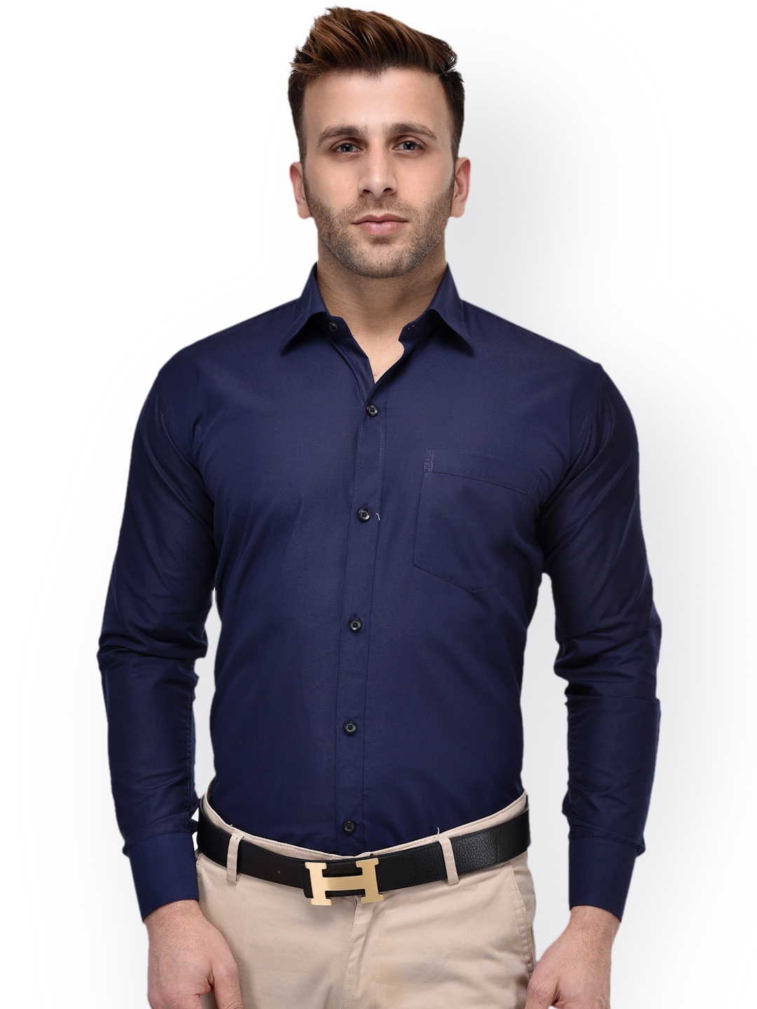 

Hangup Men Navy Regular Fit Solid Formal Shirt, Navy blue
