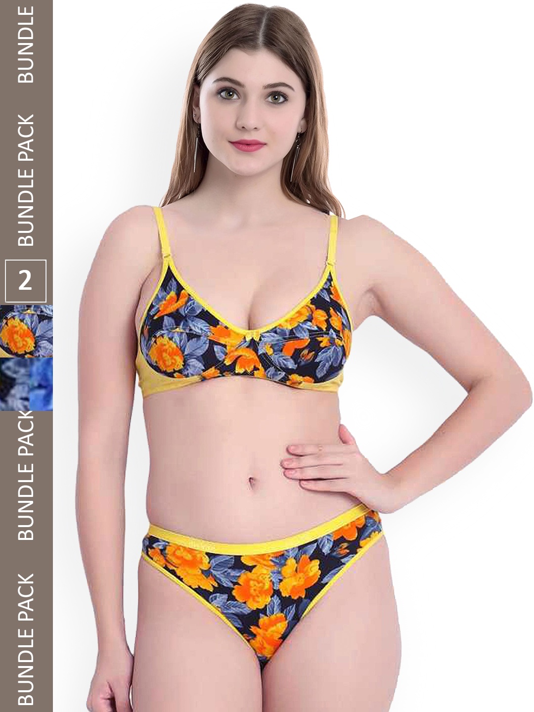 

AROUSY Set Of 2 Printed Cotton Lingerie Set AS_Sunflower S_Blue,Yellow_30