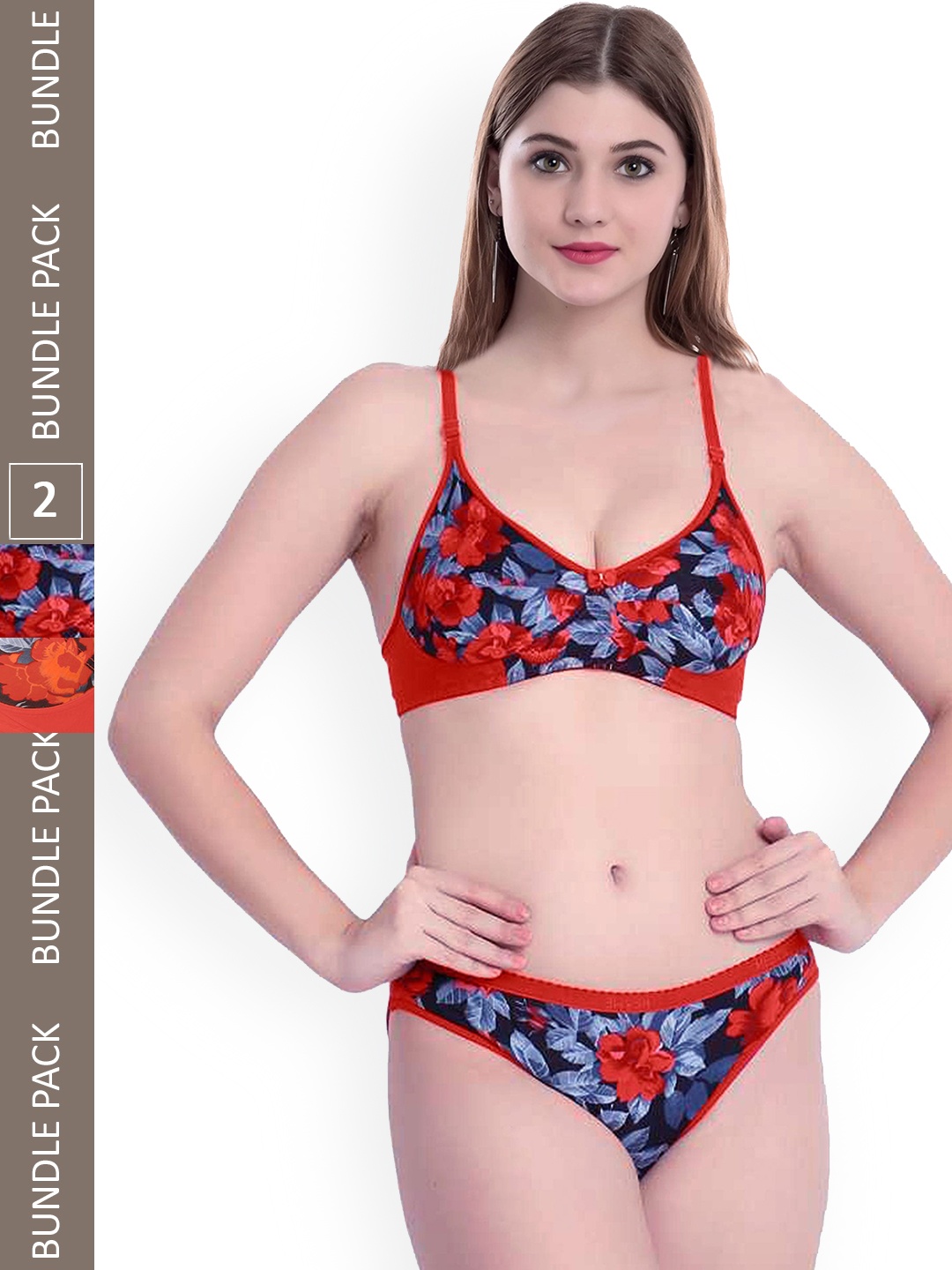 

AROUSY Pack Of 2 Printed Cotton Lingerie Set AS_Sunflower S_Red_30