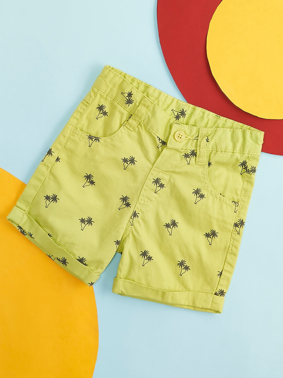 

Pantaloons Baby Boys Conversational Printed Cotton Chino Shorts, Lime green