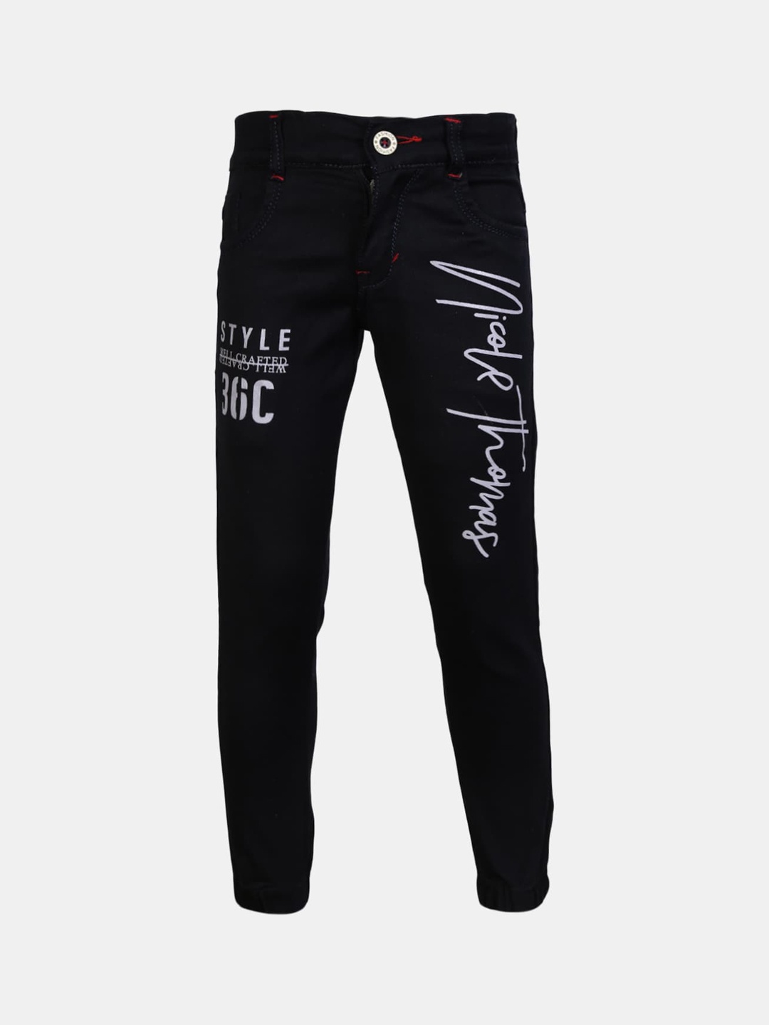 

V-Mart Boys Printed Dobby Stretchable Jeans, Black
