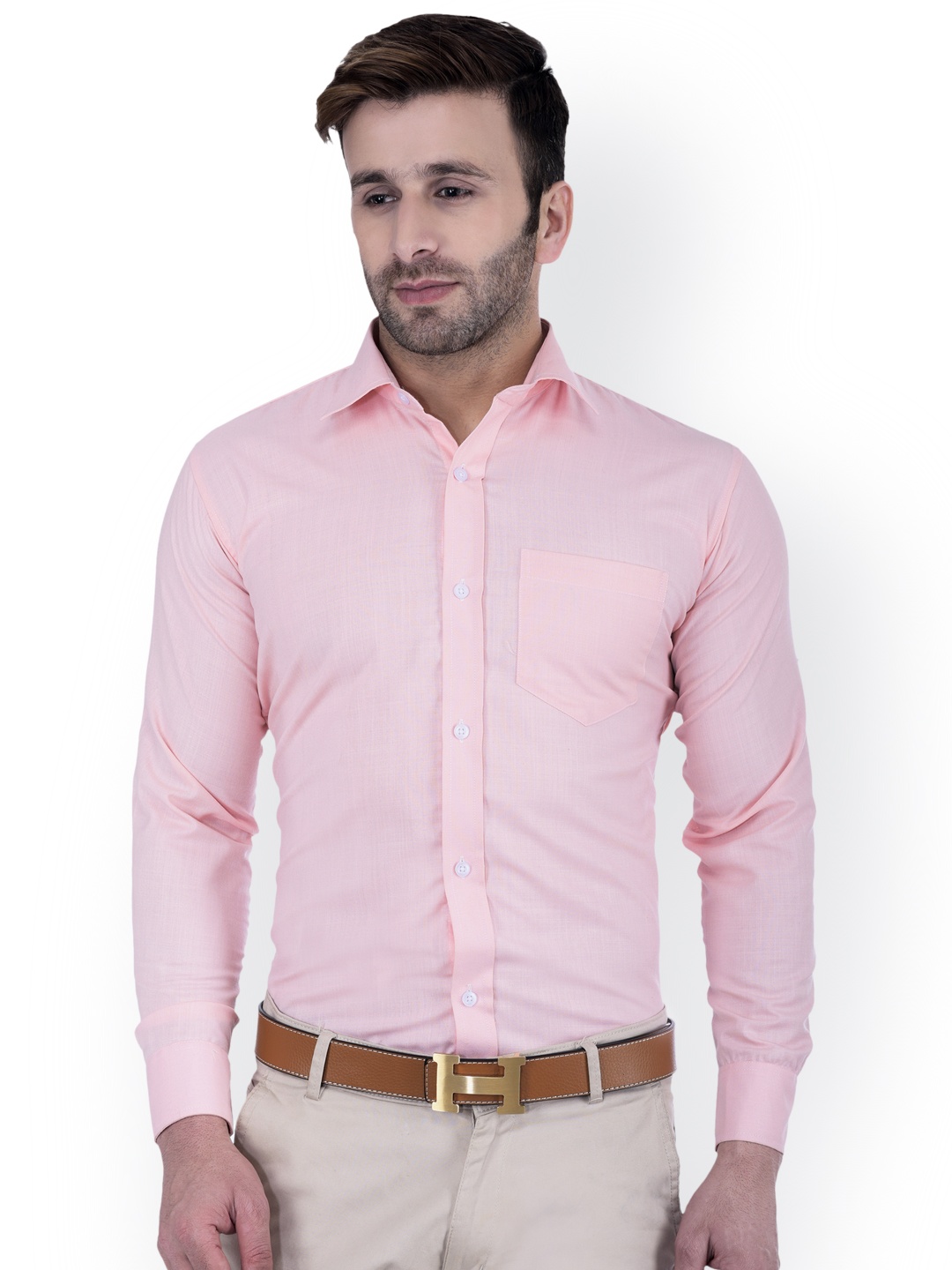 Hangup Men Pink Regular Fit Solid Formal Shirt