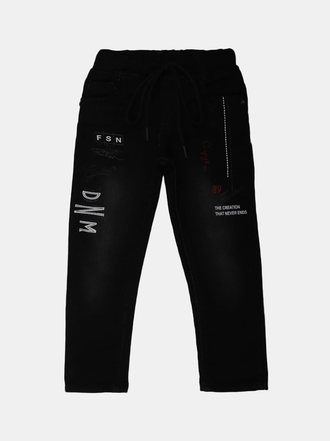 

V-Mart Boys Clean Look Printed Stretchable Jeans, Black