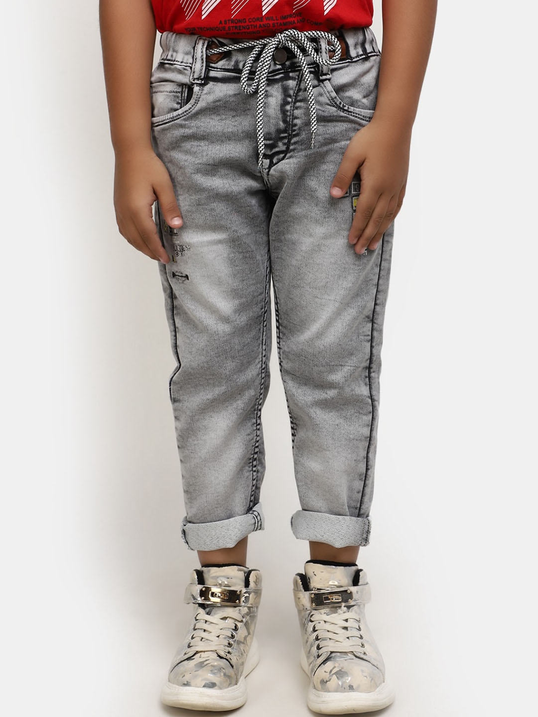 

V-Mart Boys Heavy Fade Clean Look Cotton Knitted Denim Stretchable Jeans, Grey