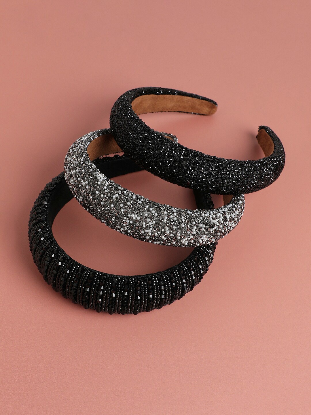 

SOHI Set of 3 Beaded Hairband, Black
