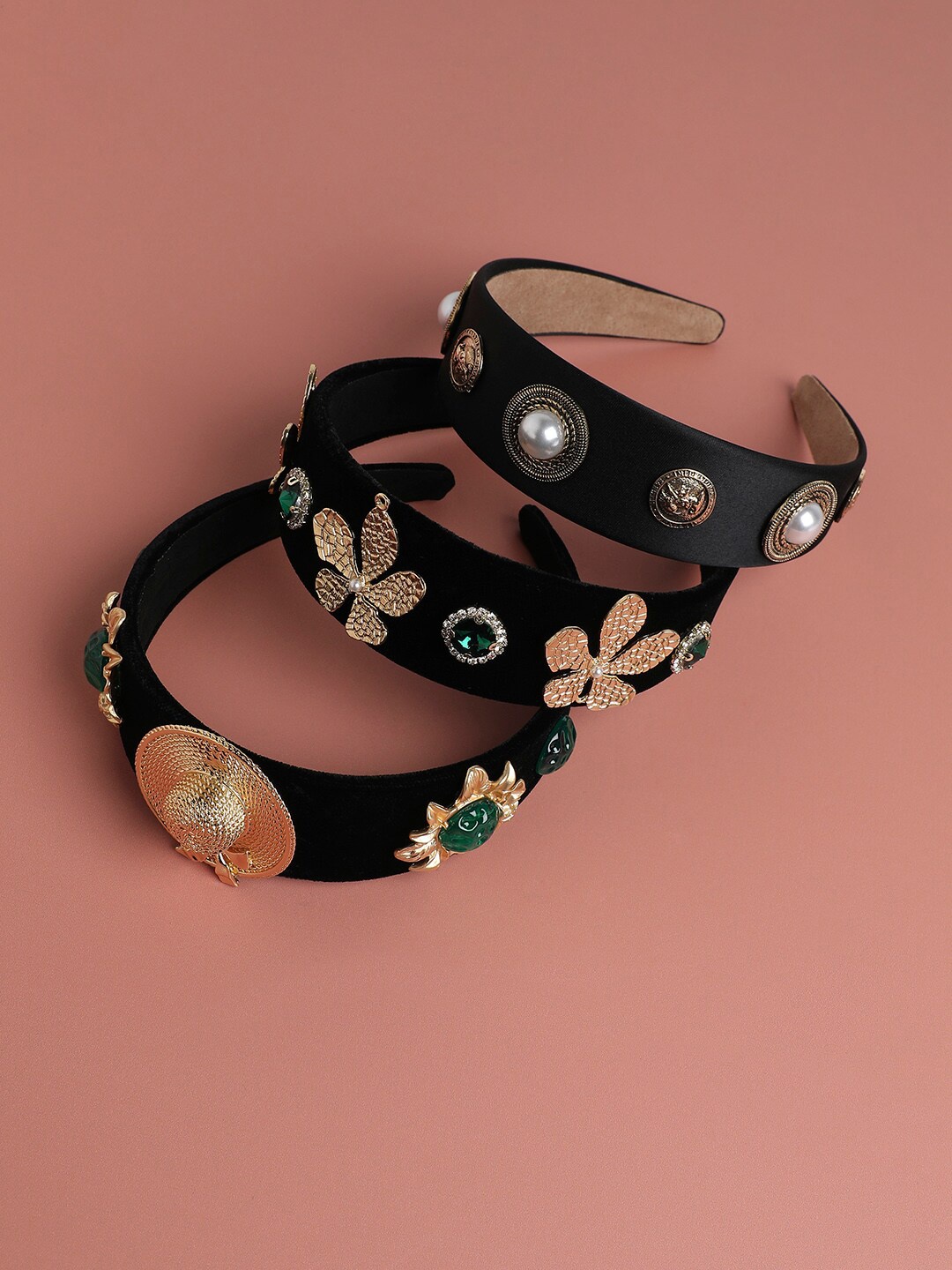 

SOHI Sophisticated Glam Set of 3 Embellished Hairband, Black