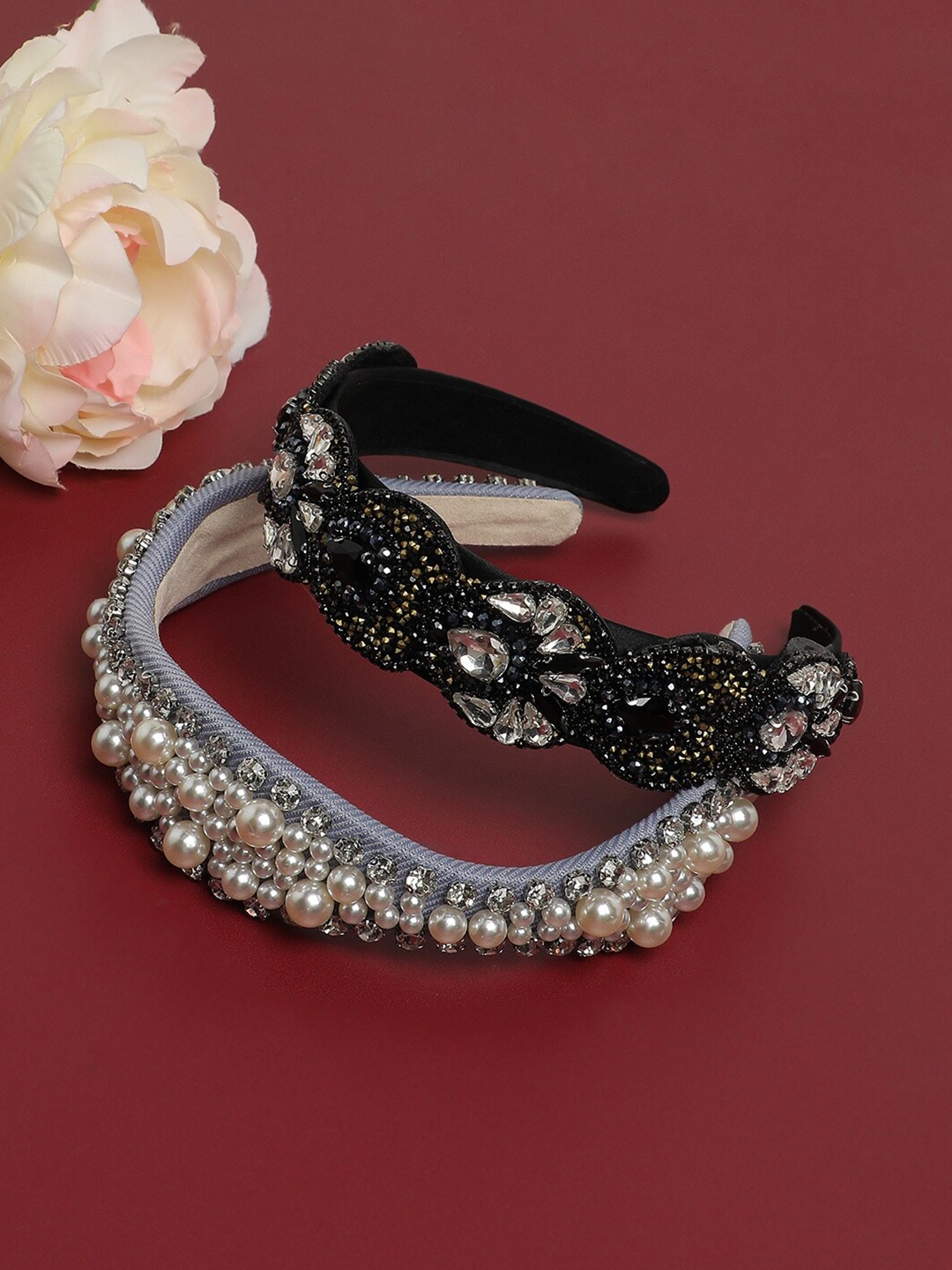 

SOHI Effortlessly Cool Set of 2 Embellished Hairband, Black