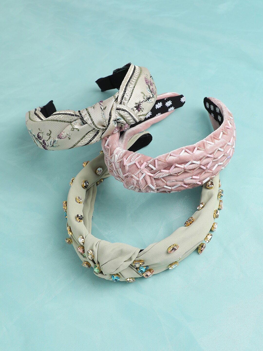 

SOHI Fashionista's Favorites Set of 3 Embellished Hairband, Green