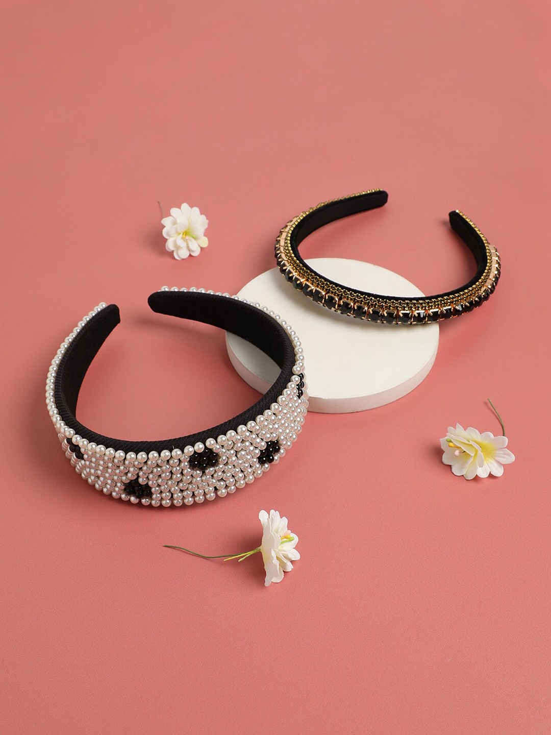 

SOHI Set of 2 Beaded Hairband, Black