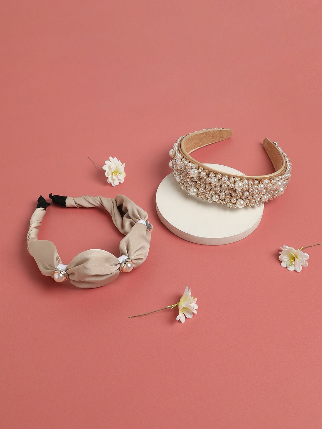 

SOHI Dreamy Pastels Set of 2 Embellished Hairband, Cream