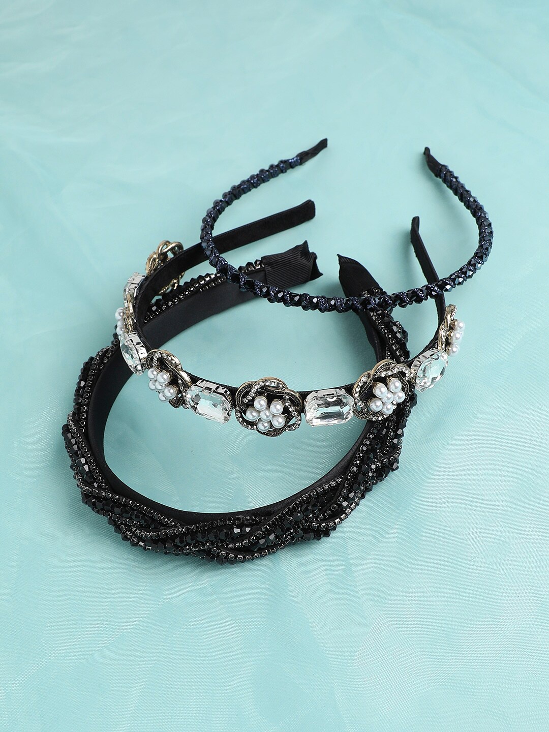 

SOHI Set of 3 Embellished Hairbands, Black