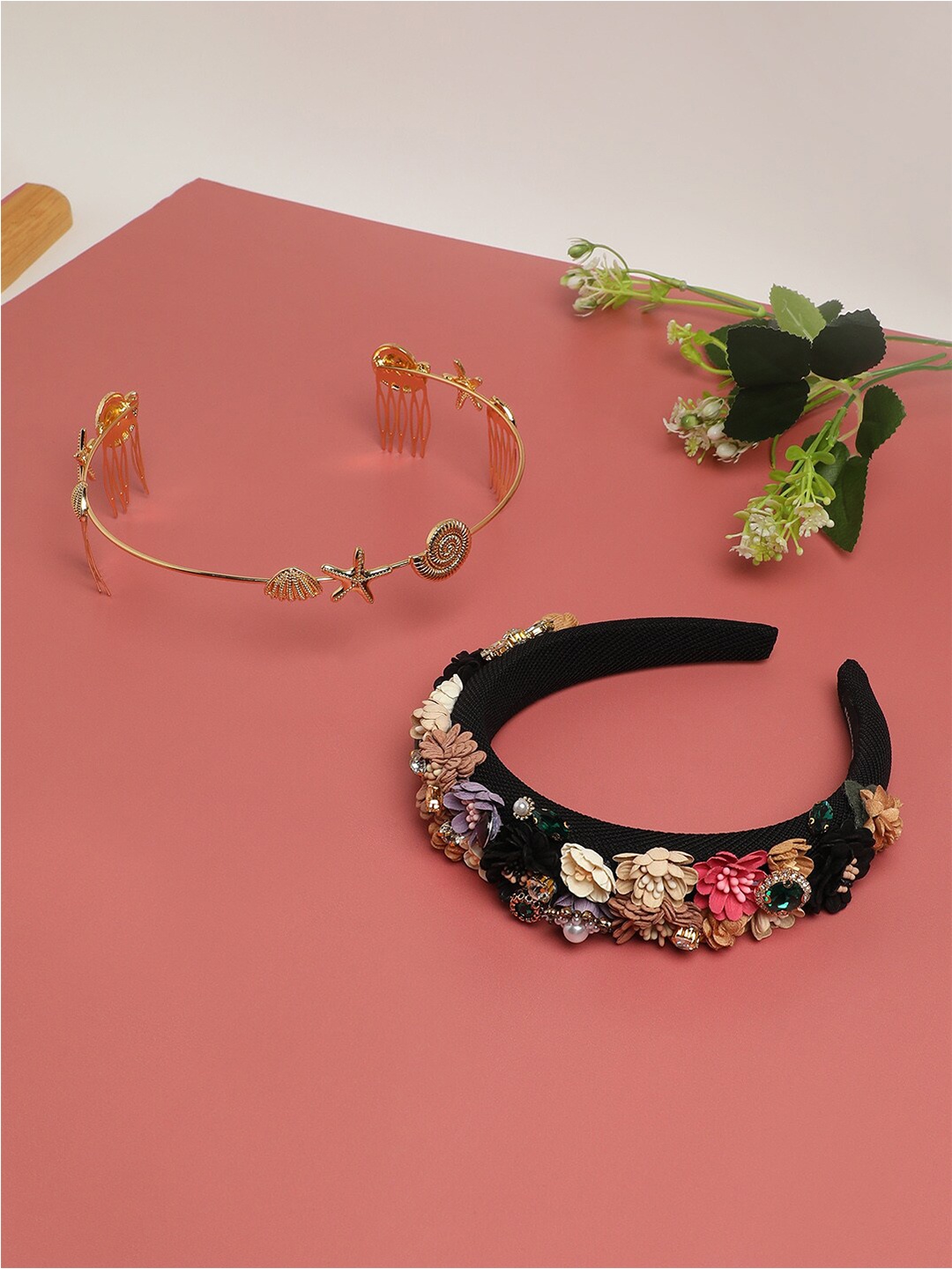 

SOHI Set of 2 Embellished Hairband, Black