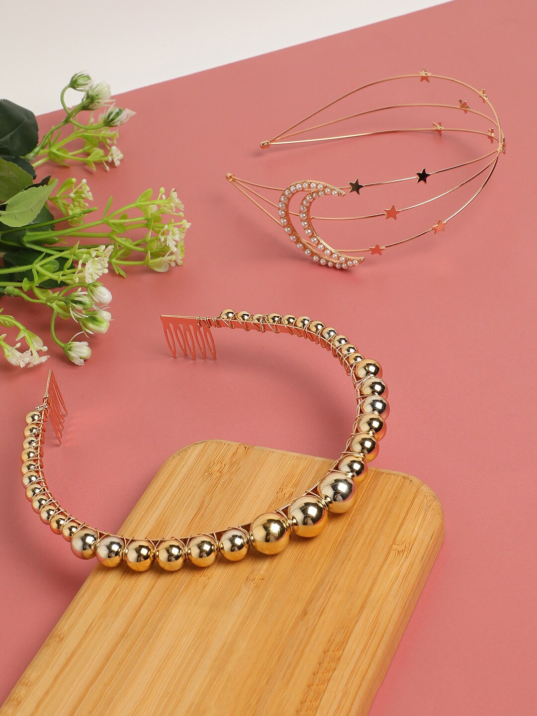 

SOHI Set of 2 Beaded Hairband, Gold