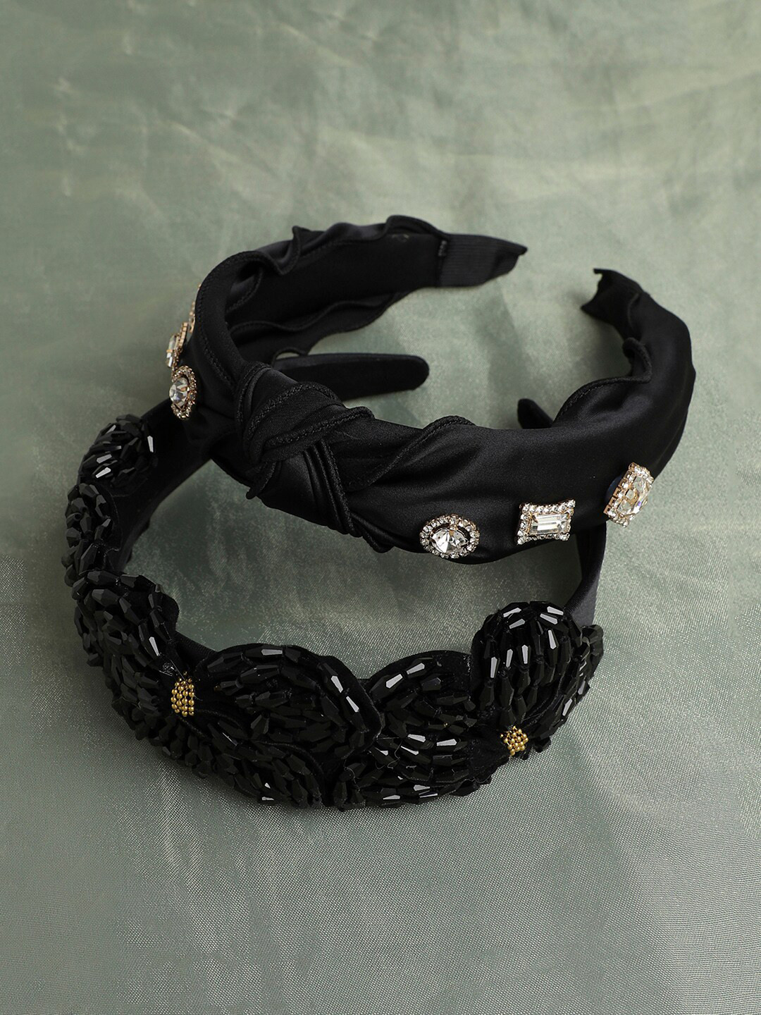 

SOHI Set of 2 Embellished Hairband, Black