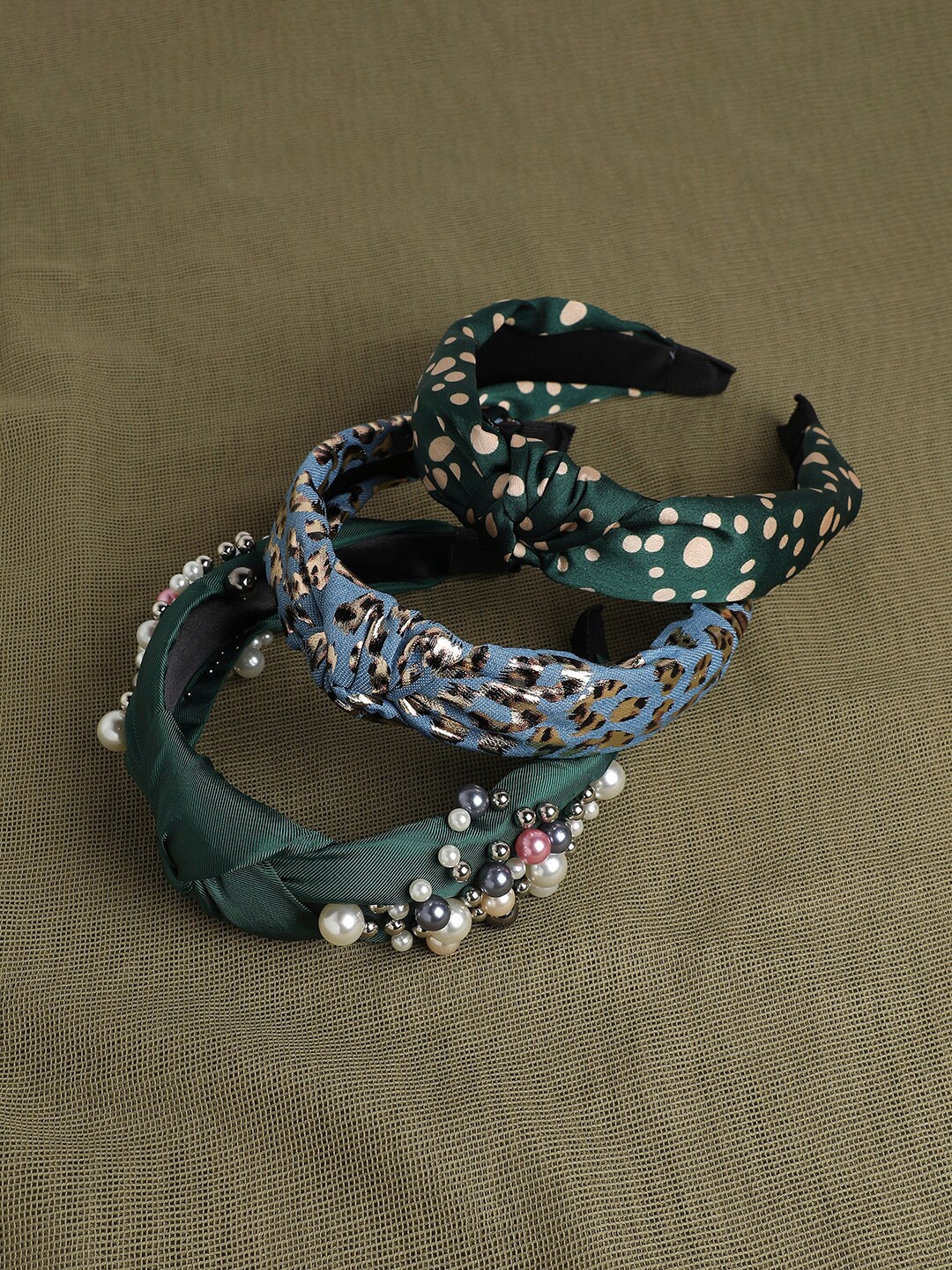 

SOHI Set of 3 Embellished Hairband, Green
