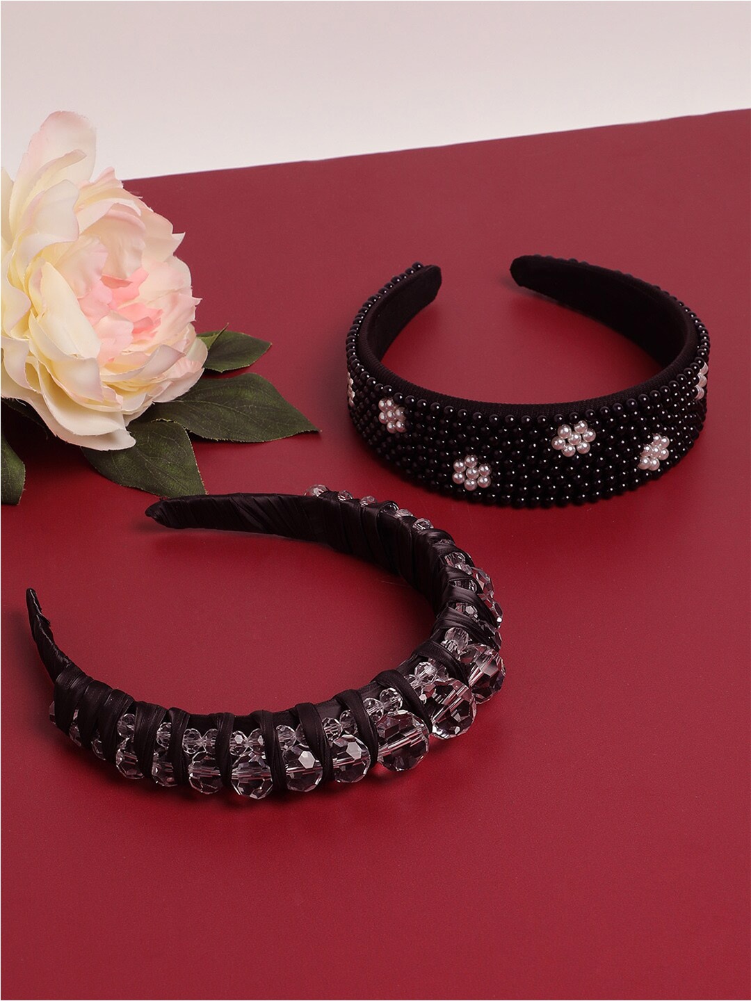 

SOHI Feminine Finesse Set of 2 Beaded Hairband, Black
