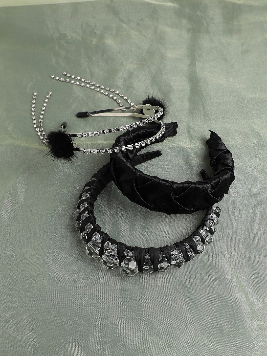 

SOHI Set of 3 Embellished Hairband, Black