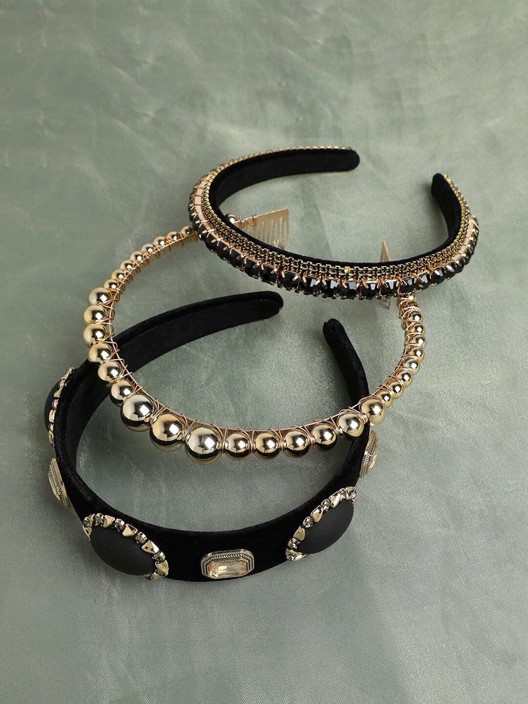 

SOHI Fashionista's Delight Set of 3 Embellished Hairband, Black