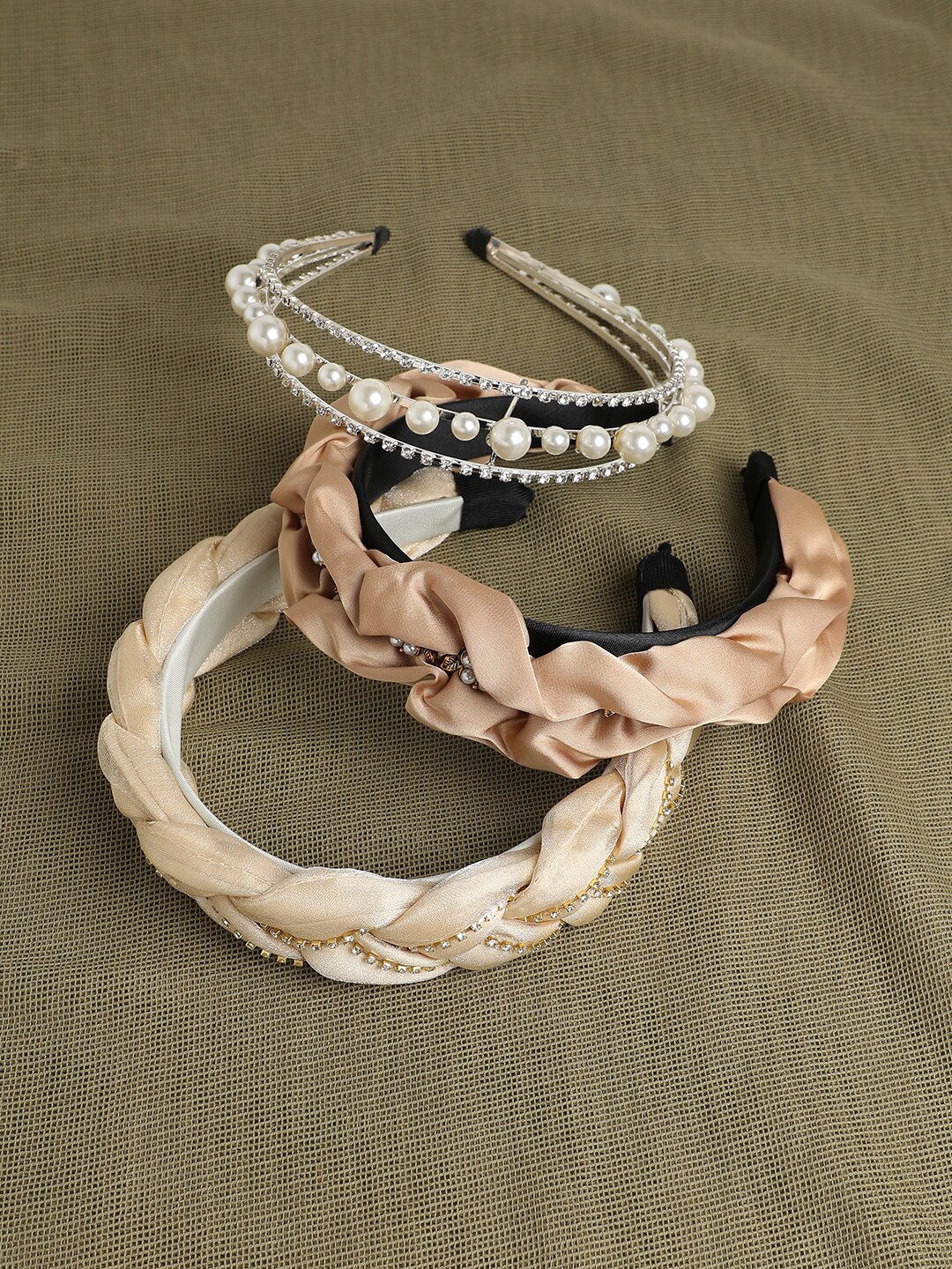 

SOHI Set of 3 Beaded Hairband, Cream