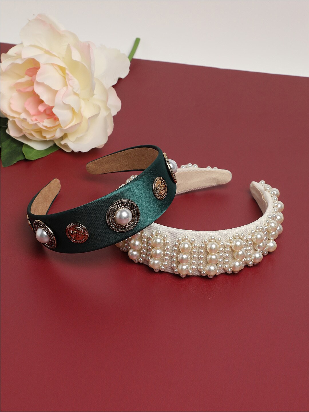 

SOHI Set of 2 Embellished Hairbands, Green