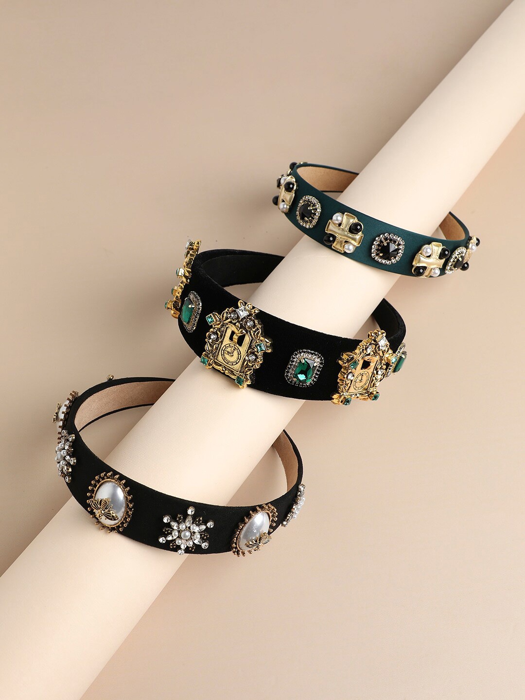 

SOHI Set of 3 Embellished Hairbands, Black