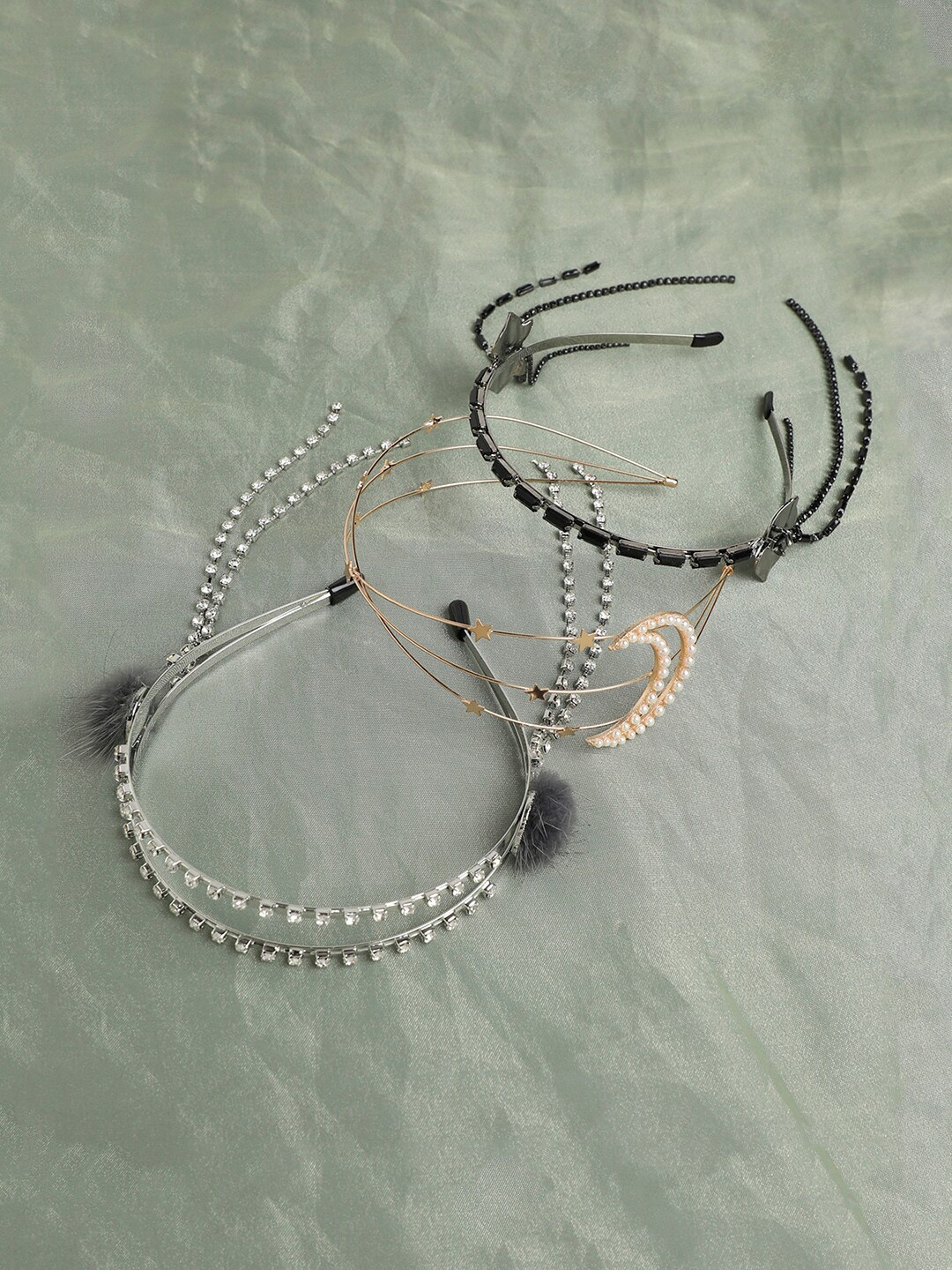

SOHI Set of 3 Embellished Hairband, Black