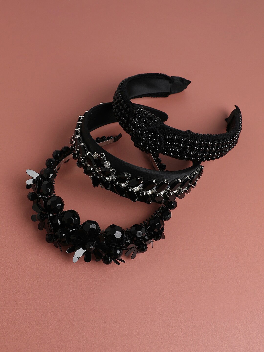 

SOHI Charming Charisma Set of 3 Embellished Hairband, Black