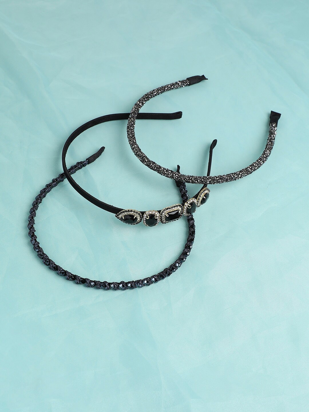 

SOHI Set of 3 Embellished Hairband, Black
