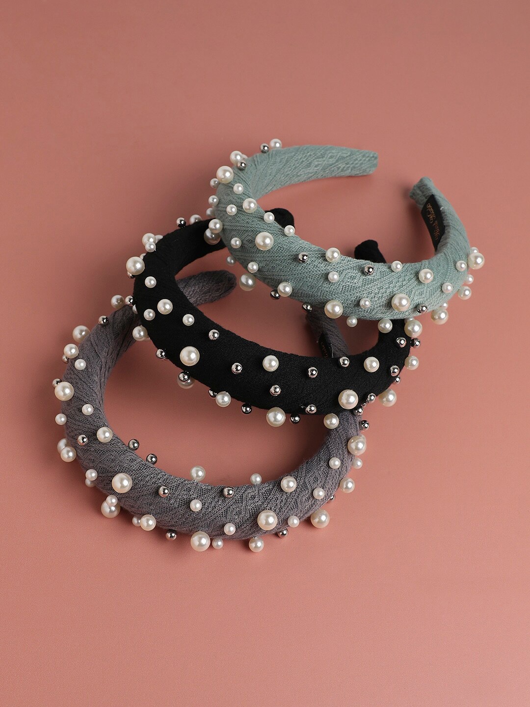 

SOHI Set of 3 Embellished Hairband, Green