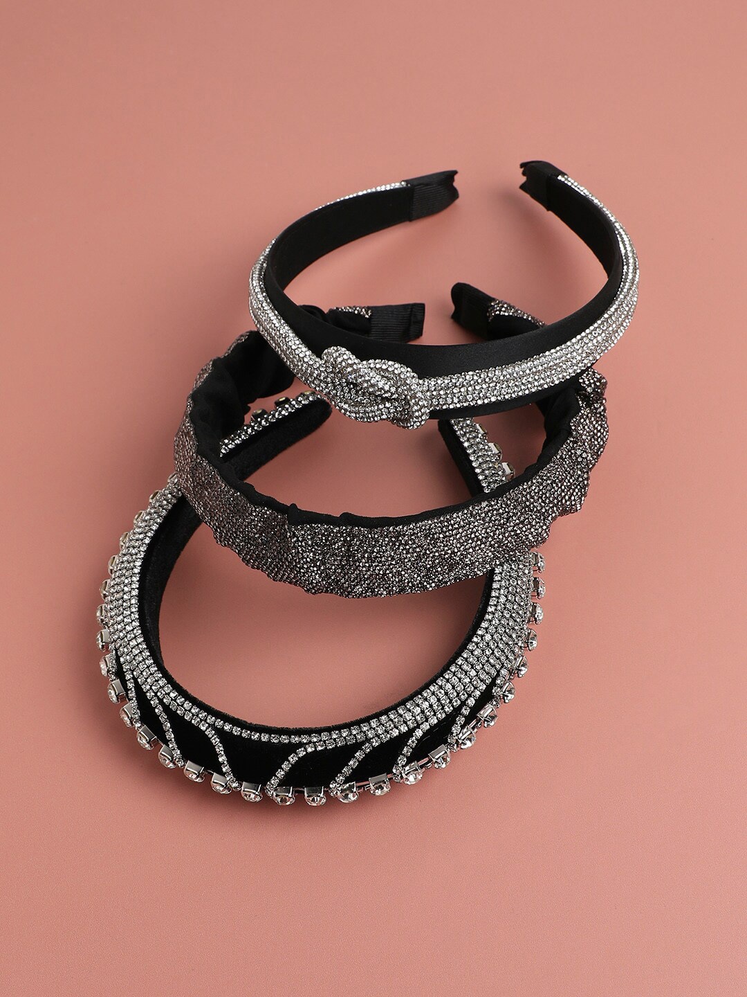 

SOHI Glam Band Set of 3 Embellished Hairband, Black