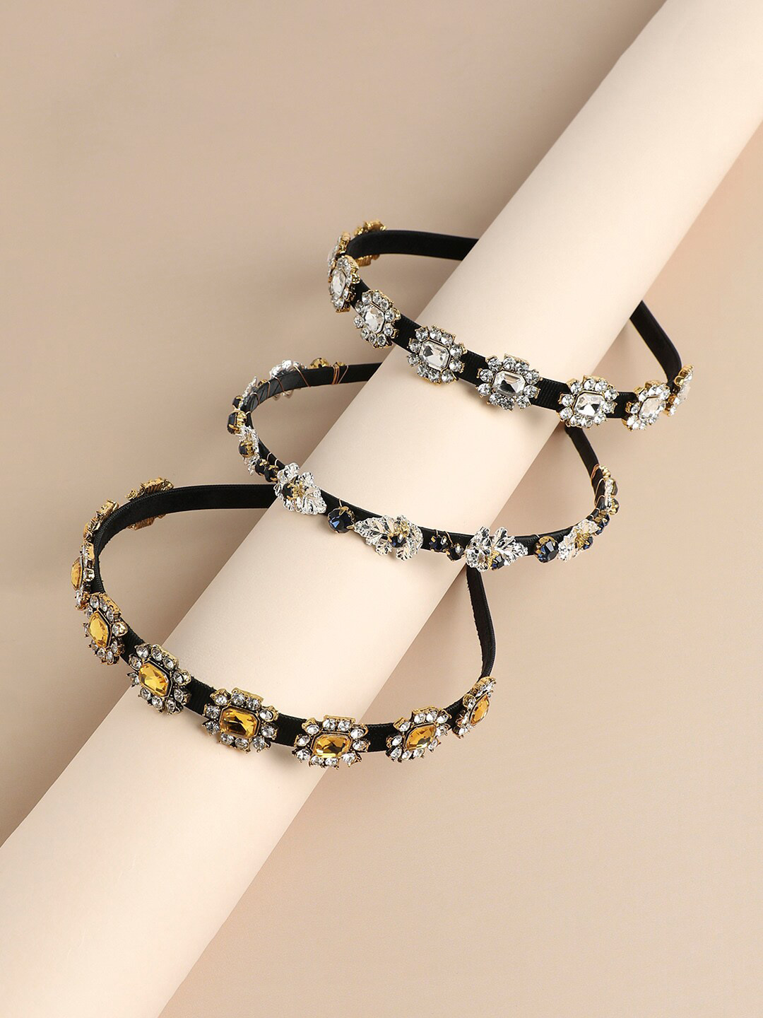 

SOHI Set of 3 Embellished Hairbands, Black